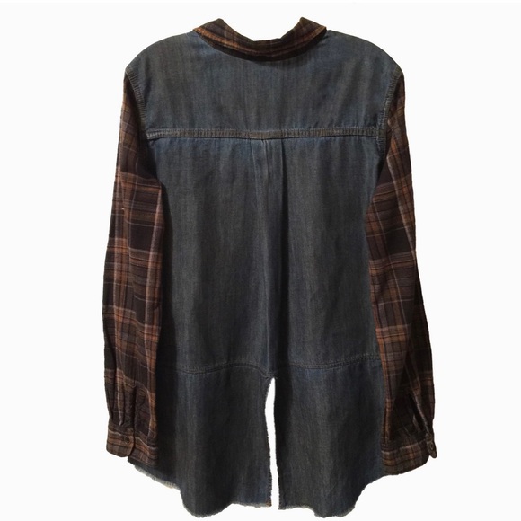 Free People plaid / denim blouse - Picture 4 of 8